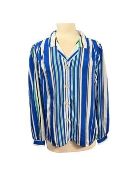 Vintage Lady Arrow Striped Button-Up‎ Shirt Size L Blue
